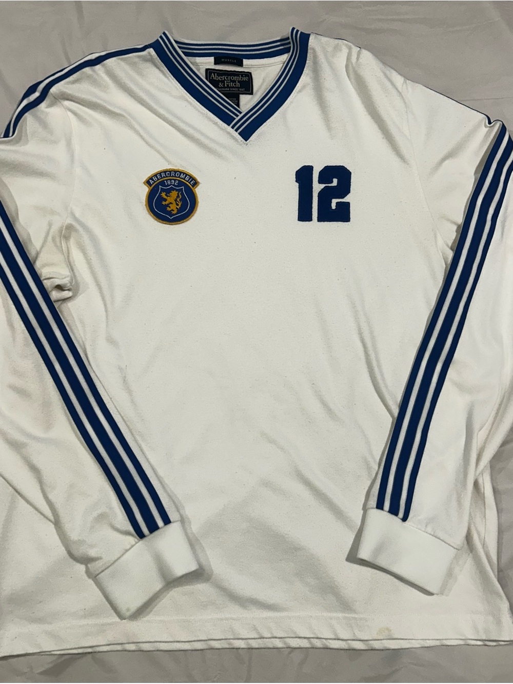 Vintage Abercrombie & Fitch Y2K Soccer Jersey Long Sleeve Muscle Shirt White XL